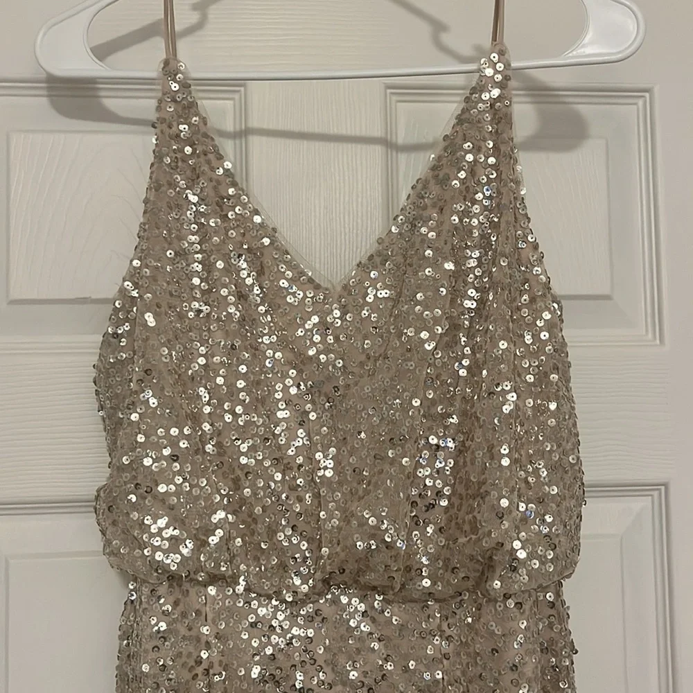 Adrianna Papell Gold Maxi Gown Spaghetti Strap - Picture 2 of 5